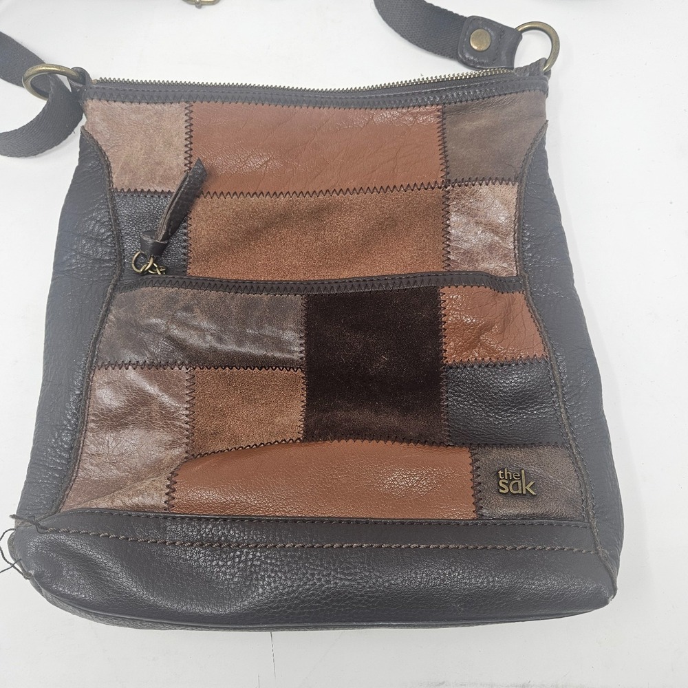 The Sak Lucia Women's Leather Purse Brown Patchwork Crossbody Shoulder Bag - Picture 2 of 9